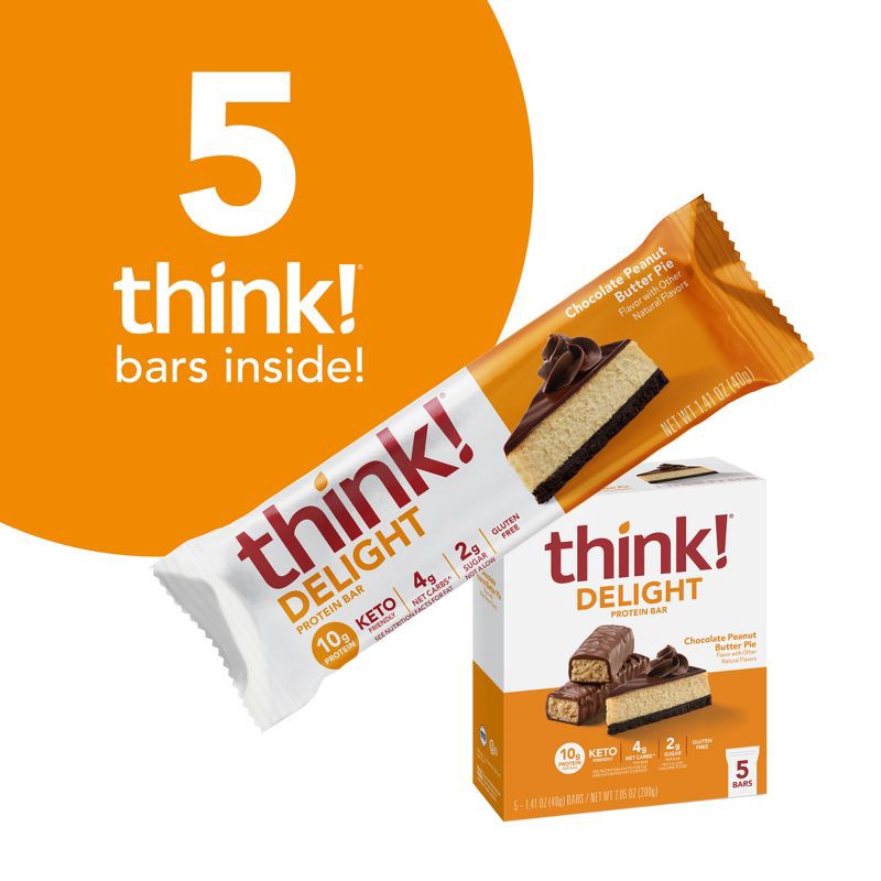 slide 5 of 10, think! Keto Protein Chocolate Peanut Butter Bars - 5ct, 5 ct