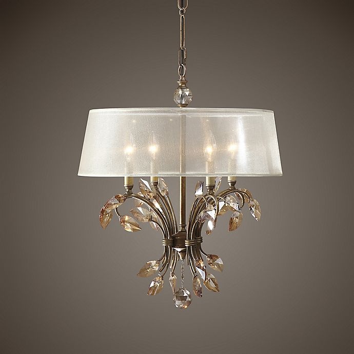 slide 2 of 2, Uttermost Alenya 4-Light Flush-Mount Ceiling Chandelier - Gold with Champagne Shade, 1 ct