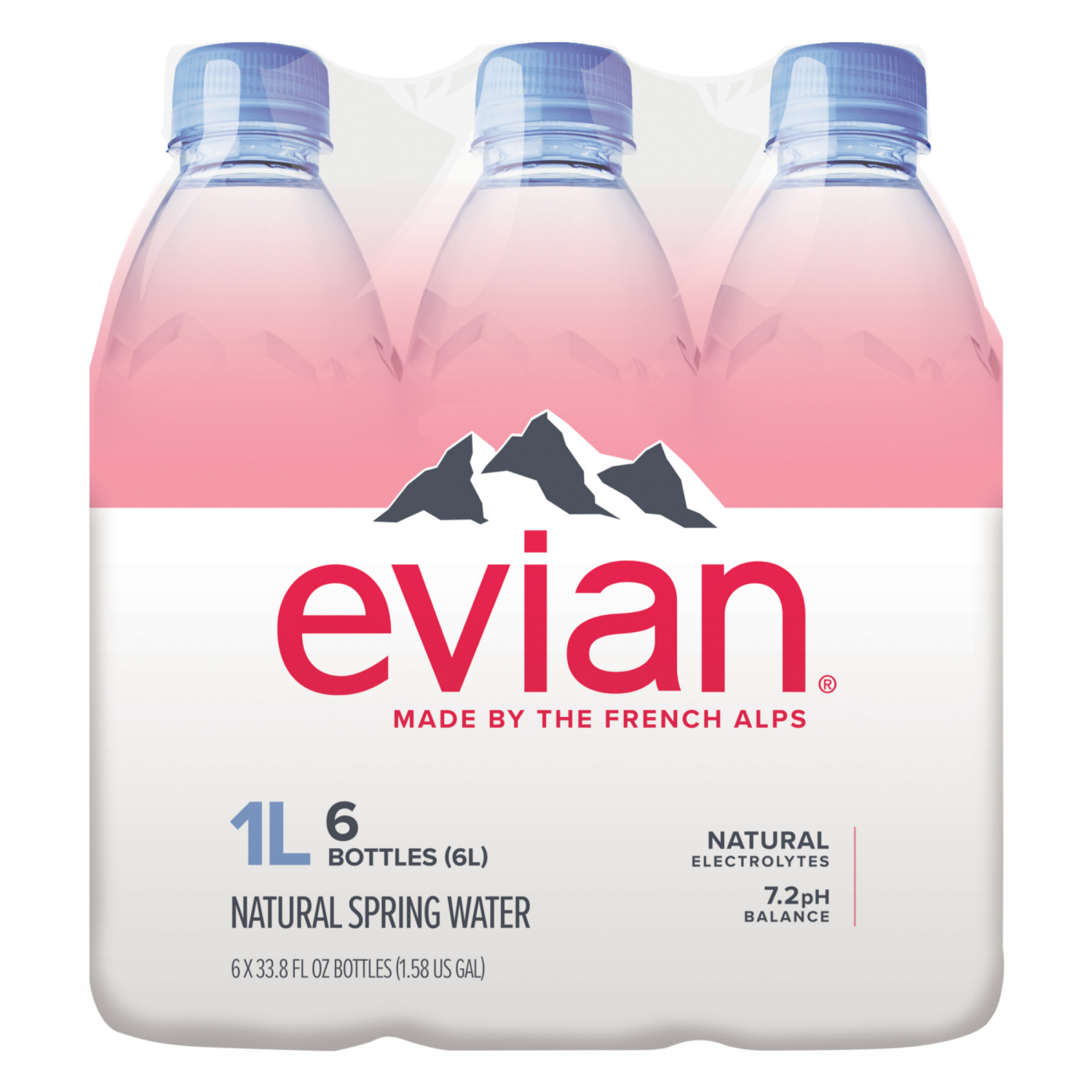 slide 6 of 8, Evian Natural Spring Water, 1 L bottles, 6 pack, 6 ct