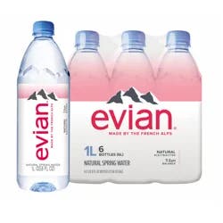 evian Natural Spring Water, 1 L bottles, 6 pack