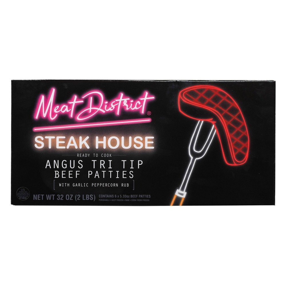 slide 8 of 9, Meat District Steakhouse Angus Beef Tri-Tip Patties - Frozen, 32 oz