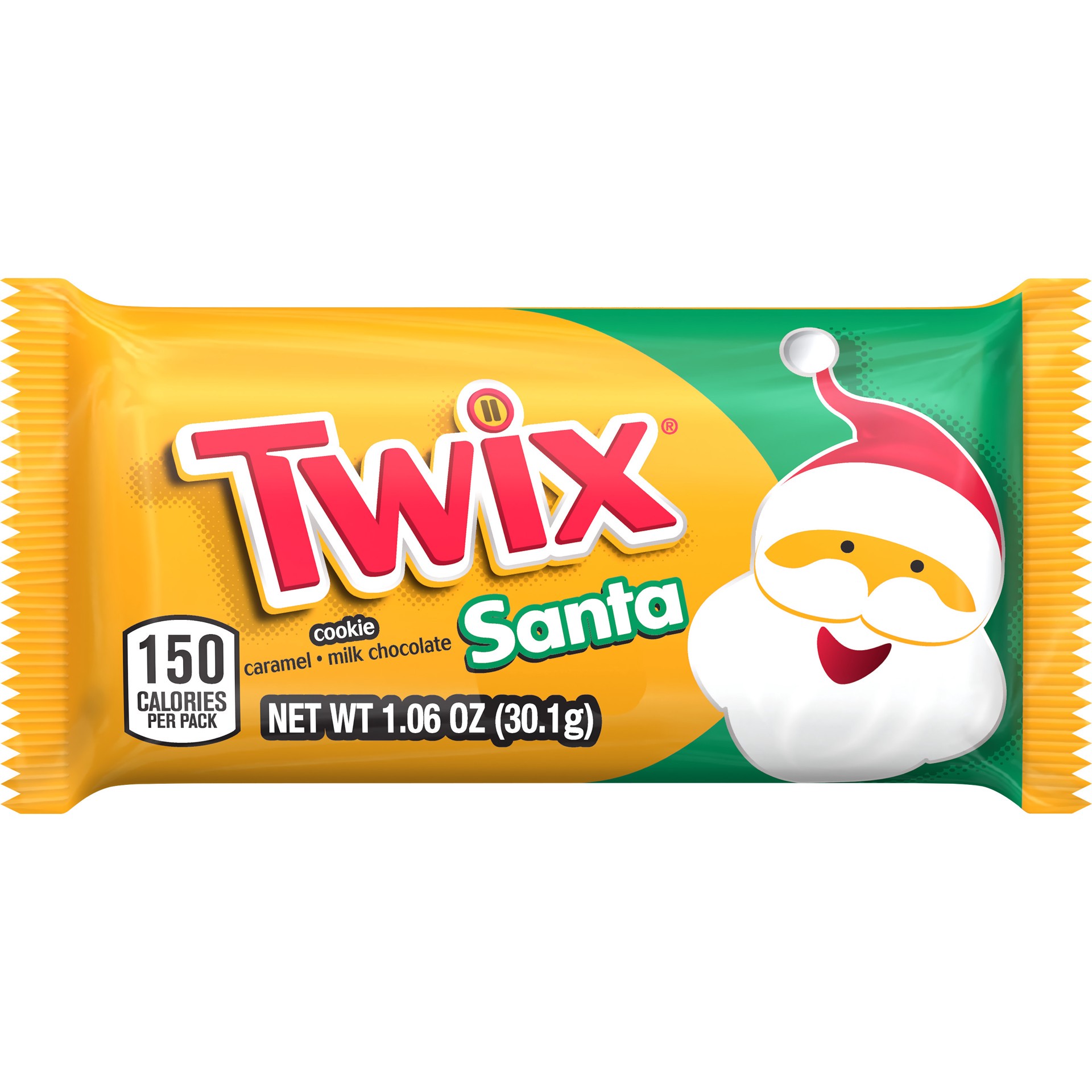 slide 1 of 8, TWIX Caramel Cookie Santa Full Size Christmas Chocolate Candy Bar, 1.06 oz, 1.06 oz