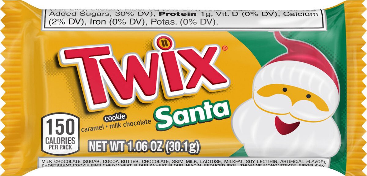 slide 5 of 8, TWIX Caramel Cookie Santa Full Size Christmas Chocolate Candy Bar, 1.06 oz, 1.06 oz