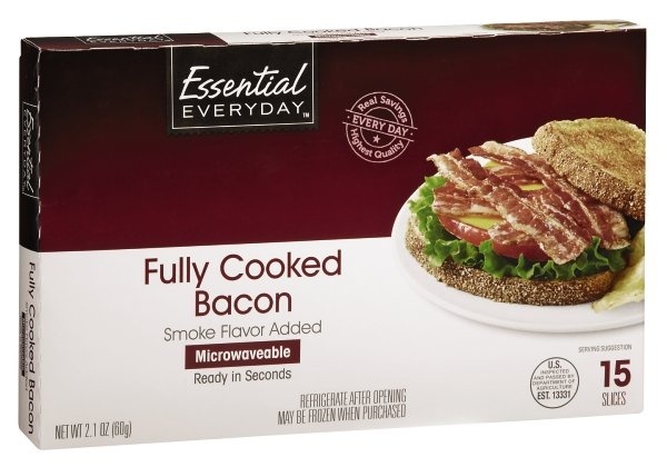 slide 1 of 1, Essential Everyday Fully Cooked Bacon, 2.1 oz