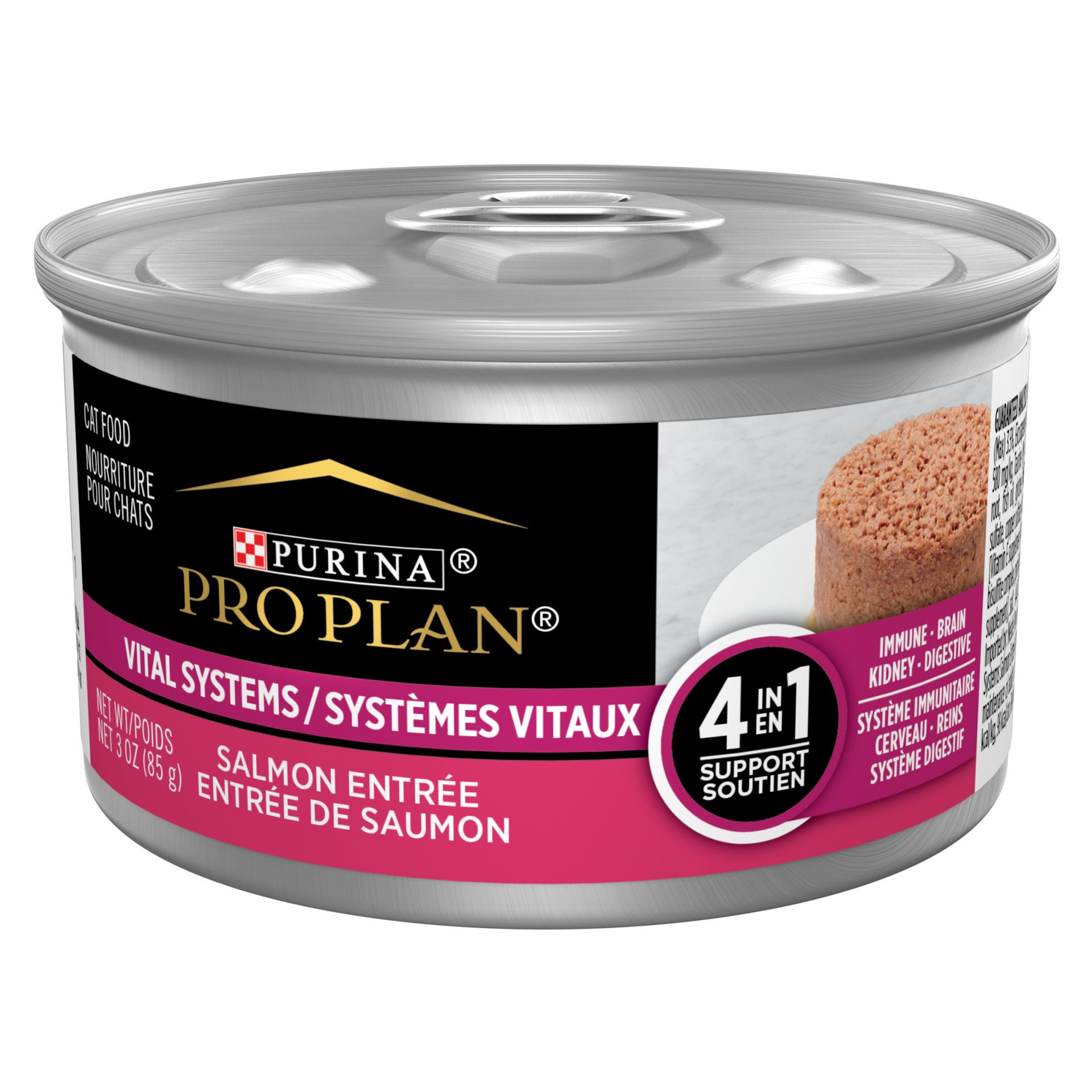 slide 1 of 8, Purina Pro Plan Vital Systems Salmon Wet Cat Food Pate 4-in-1 brain, kidney, digestive and immune formula, 3 oz
