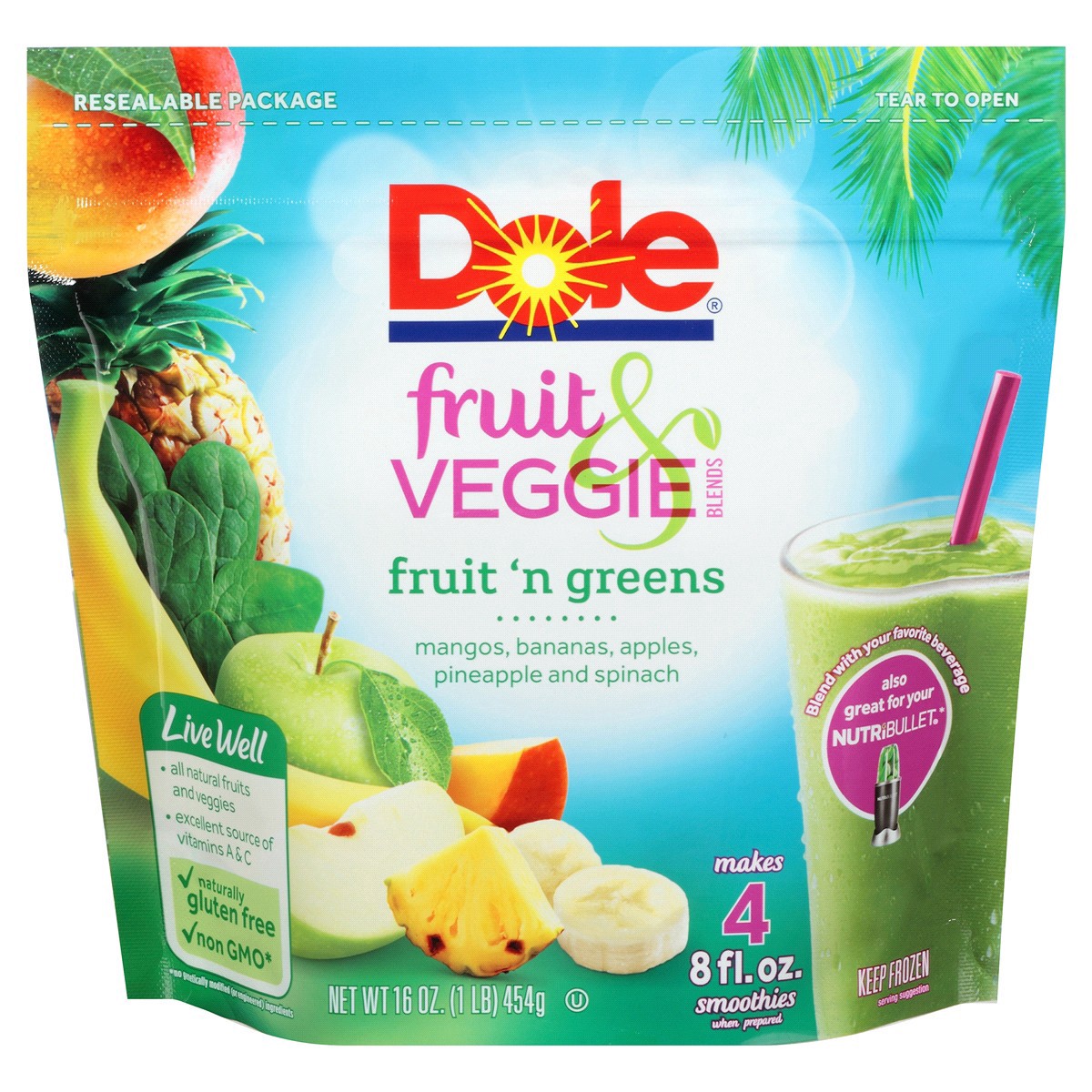 slide 1 of 1, Dole Crafted Daily Fruit 'N Greens Smoothie Kit 4 - 7 oz Bags, 4 ct