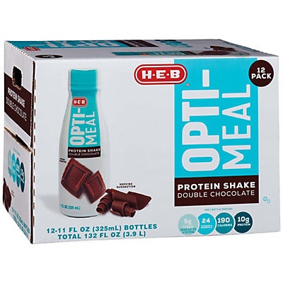 slide 1 of 1, H-E-B Opti-Meal Double Chocolate Protein Shake 12 pk, 11 oz