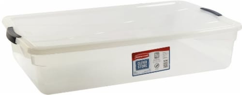 slide 1 of 1, Rubbermaid Clever Store Basic Latch Storage Bin With Lid - Clear, 41 qt