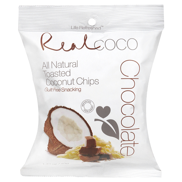 slide 1 of 1, Real Coco All Natural Toasted Coconut Chips Chocolate, 1.43 oz