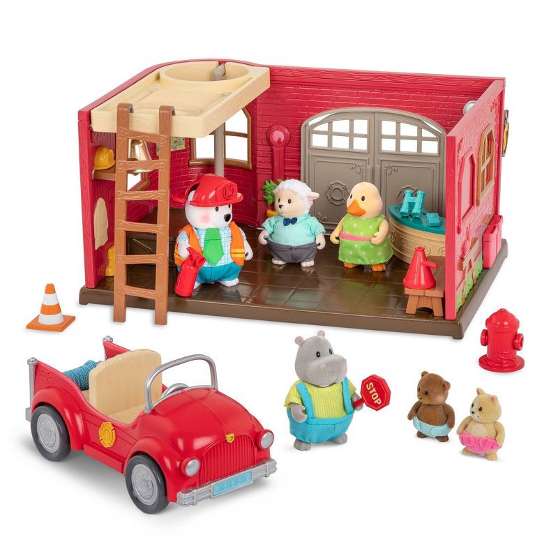 slide 4 of 6, Li'l Woodzeez Honeysuckle Safety Department – 16pc Toy Fire Station Playset, 16 ct
