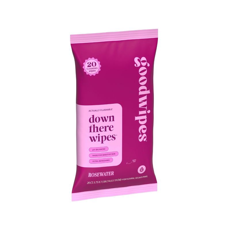slide 3 of 6, Goodwipes Flushable Down There Cleansing Wipes - Rosewater - 20ct, 20 ct