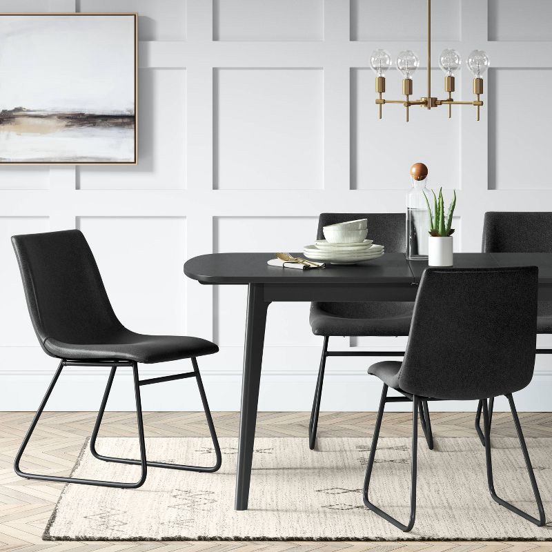 slide 1 of 5, 2pk Bowden Faux Leather Dining Chairs Black - Threshold™: Modern Upholstered, Plywood Frame, 250lb Capacity, 2 ct, 250 lb