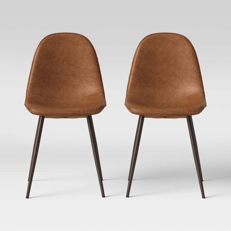 slide 2 of 5, 2pk Copley Dining Chairs Caramel Faux Leather - Threshold™: Mid-Century Modern, Plywood Frame, Spot Clean, 2 ct