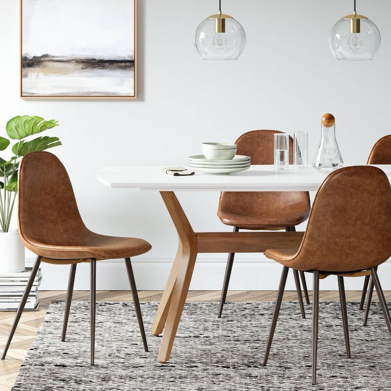 slide 1 of 5, 2pk Copley Dining Chairs Caramel Faux Leather - Threshold™: Mid-Century Modern, Plywood Frame, Spot Clean, 2 ct
