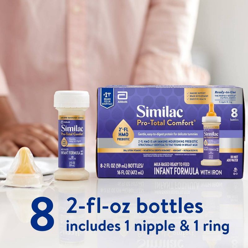 slide 10 of 12, Similac Pro-Total Comfort Ready to Feed Infant Formula Bottles - 2 fl oz/8ct, 8 ct; 2 fl oz
