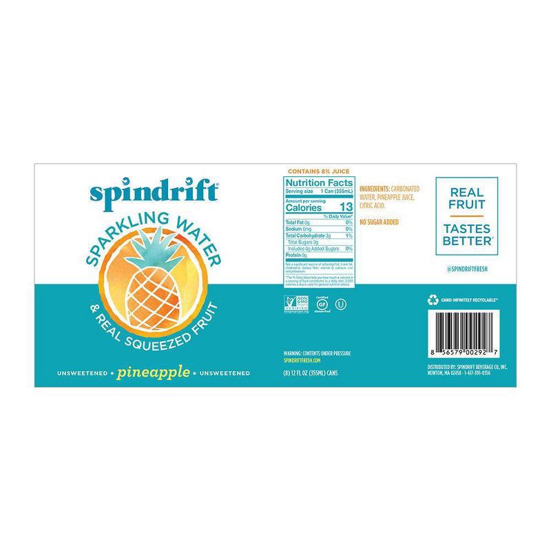 Spindrift Pineapple Sparkling Water 8pk/12 fl oz Cans 8 ct; 12 fl oz