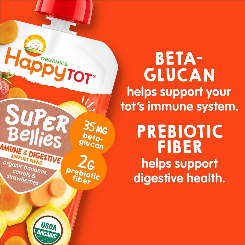 slide 3 of 6, Happy Baby HappyTot Super Bellies Organic Bananas Carrots & Strawberries Baby Food Pouch - 4oz, 4 oz
