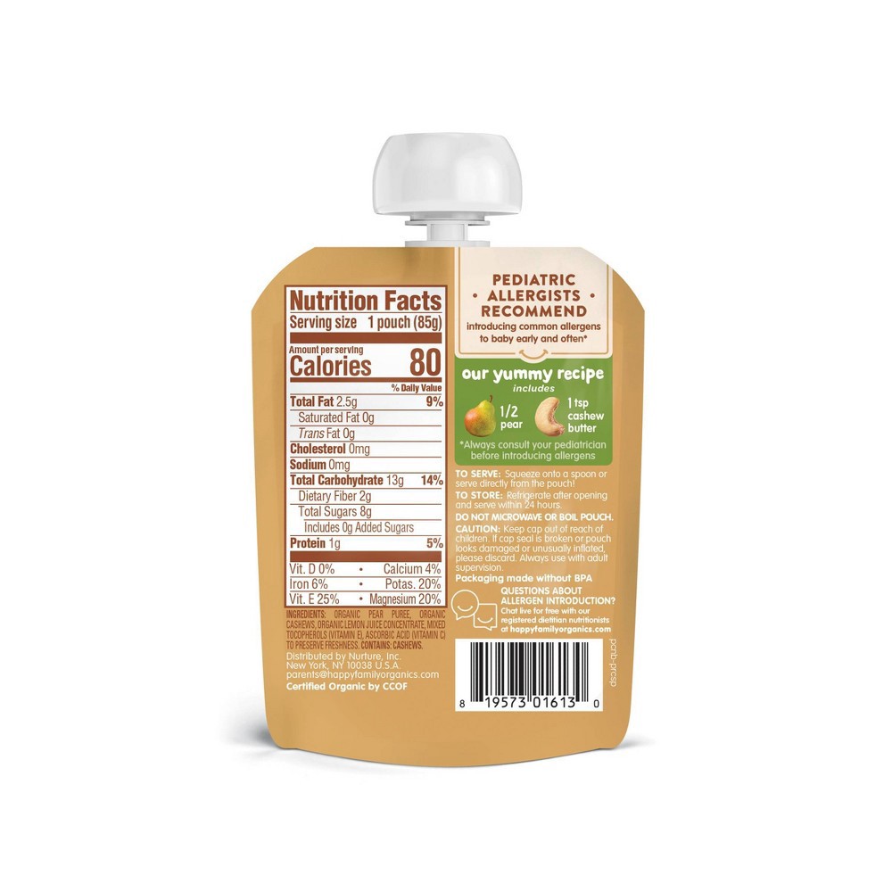slide 2 of 2, HappyBaby Nutty Blends Organic Pears & Cashew Butter Baby Food Pouch - 3oz, 3 oz