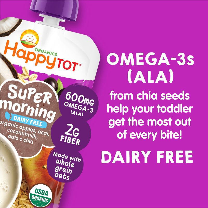 slide 4 of 6, Happy Baby HappyTot Super Morning Organic Apples Acai Coconut Milk & Oats with Super Chia Baby Food Pouch - 4oz, 4 oz