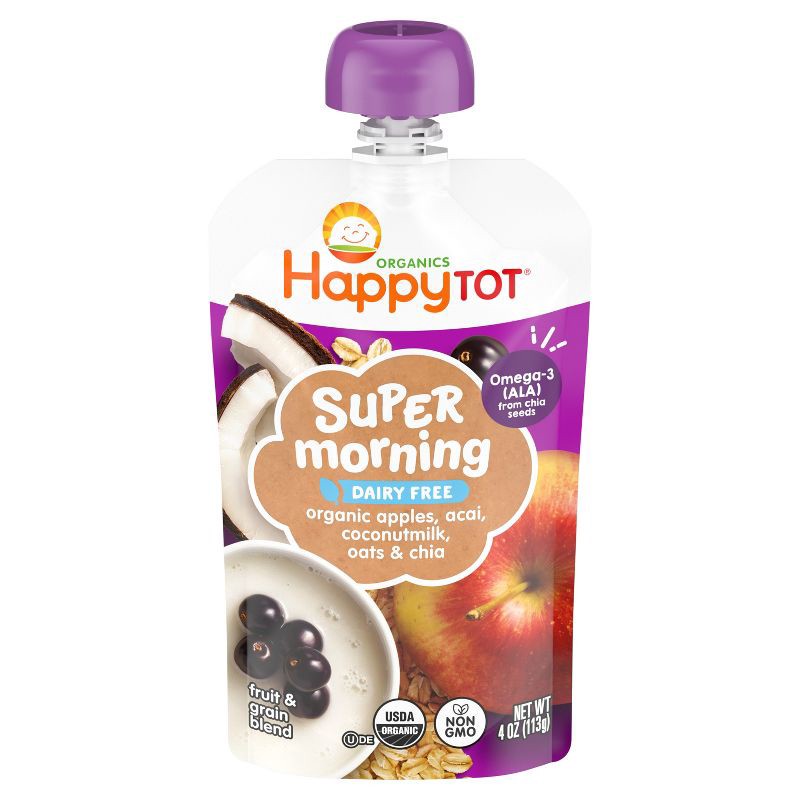 slide 1 of 9, HappyTot Happy Tot Super Morning Dairy-Free Organic Apples, Acai, Coconut Milk, Oats & Chia Toddler Pouch - 4oz, 4 oz