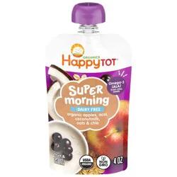 HappyTot Happy Tot Super Morning Dairy-Free Organic Apples, Acai, Coconut Milk, Oats & Chia Toddler Pouch - 4oz