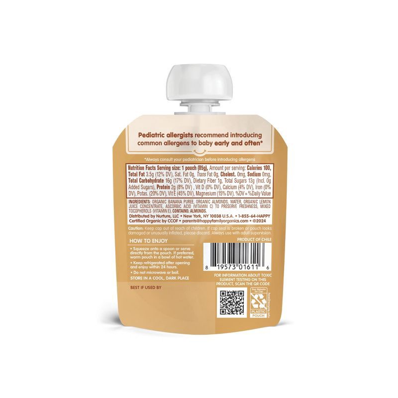 slide 2 of 7, Happy Baby Nutty Blends Organic Bananas & Almond Butter Baby Food Pouch - 3oz, 3 oz
