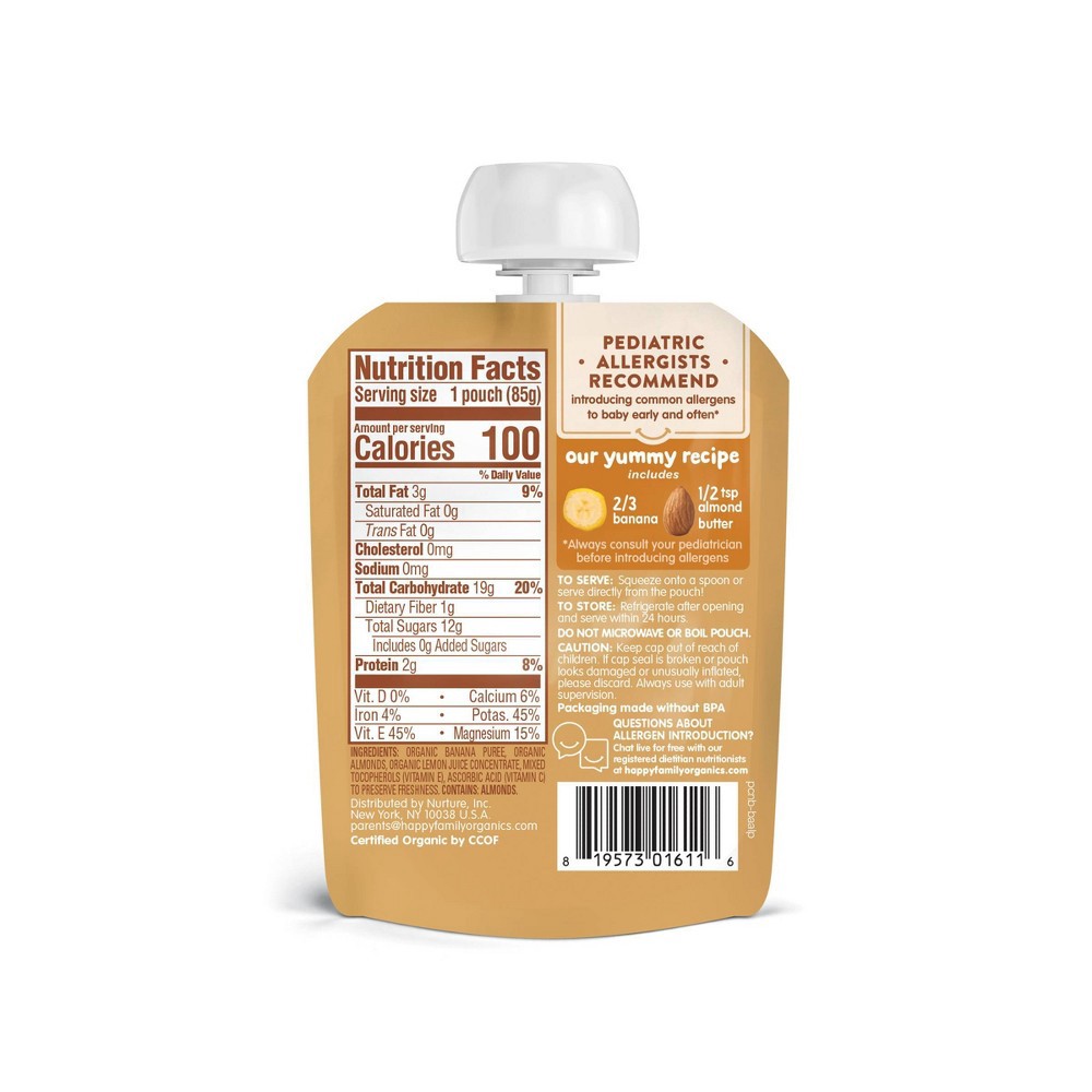 slide 2 of 2, HappyBaby Nutty Blends Organic Bananas & Almond Butter Baby Food Pouch - 3oz, 3 oz