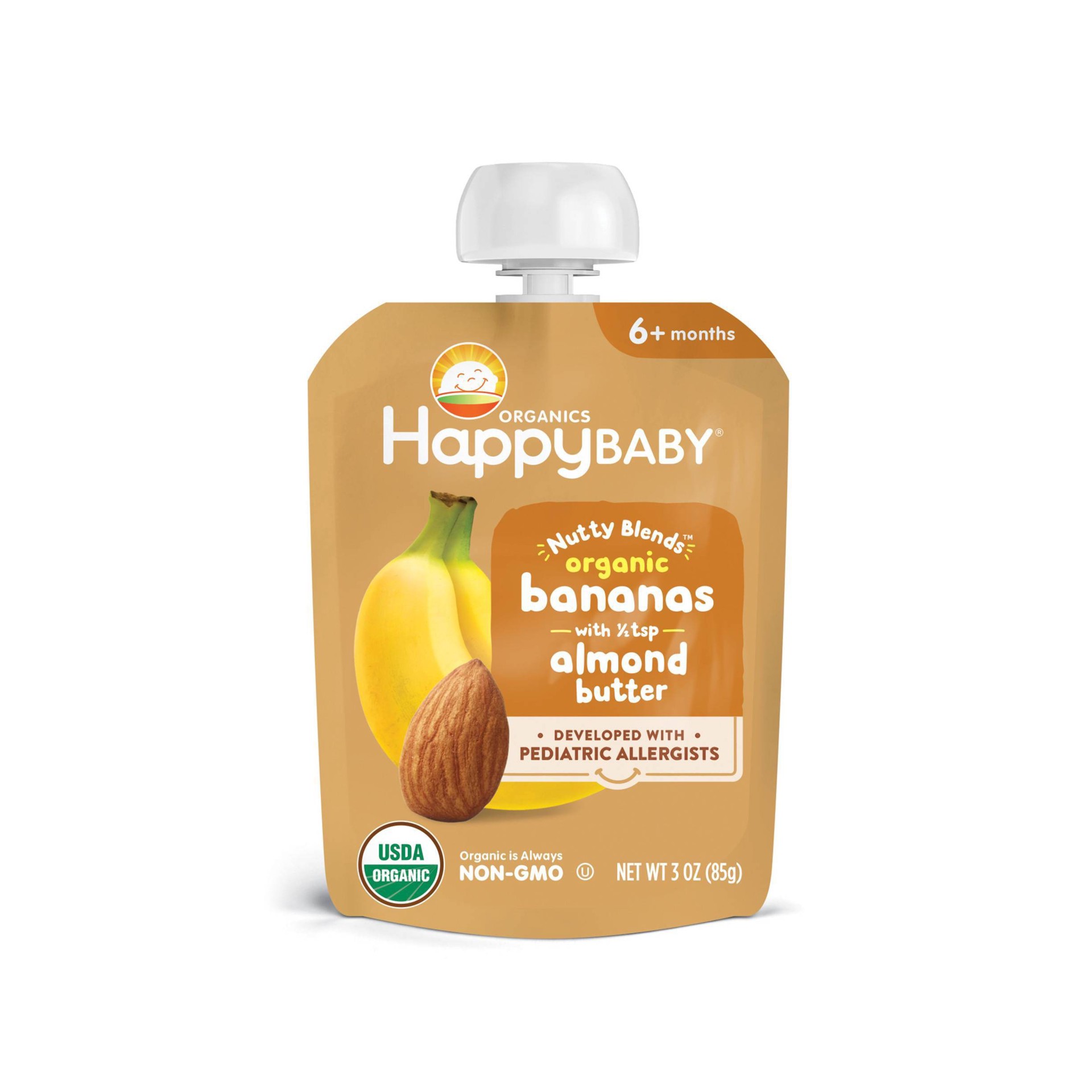 slide 1 of 2, HappyBaby Nutty Blends Organic Bananas & Almond Butter Baby Food Pouch - 3oz, 3 oz