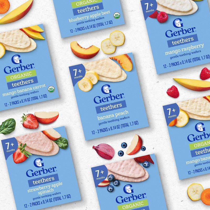 slide 6 of 8, Gerber Baby Food Strawberry Apple Spinach Teething Wafers Baby Snack - 12ct/1.7oz Total, 12 ct; 1.7 oz