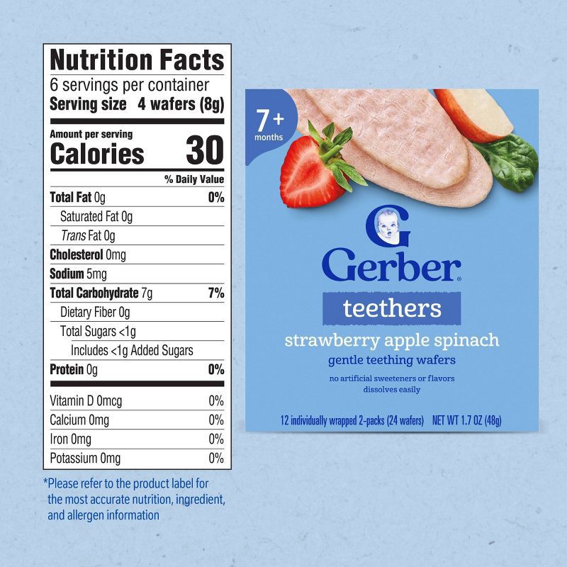 slide 7 of 8, Gerber Baby Food Strawberry Apple Spinach Teething Wafers Baby Snack - 12ct/1.7oz Total, 12 ct; 1.7 oz