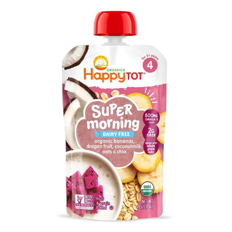 slide 2 of 4, Happy Family HappyTot Super Morning Organic Bananas Dragonfruit Coconut Milk & Oats with Super Chia Baby Food Pouch - 4oz, 4 oz