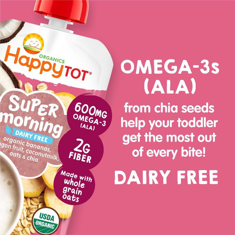 slide 4 of 6, Happy Baby HappyTot Super Morning Organic Bananas Dragonfruit Coconut Milk & Oats with Super Chia Baby Food Pouch - 4oz, 4 oz