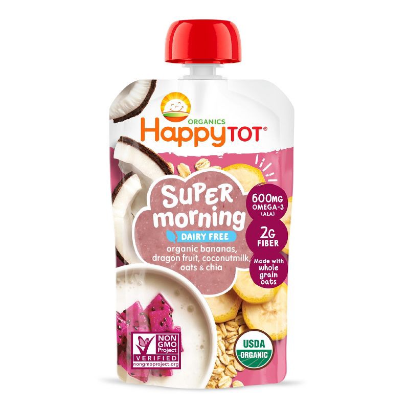 slide 1 of 3, Happy Family HappyTot Super Morning Organic Bananas Dragonfruit Coconut Milk & Oats with Super Chia Baby Food Pouch - 4oz, 4 oz
