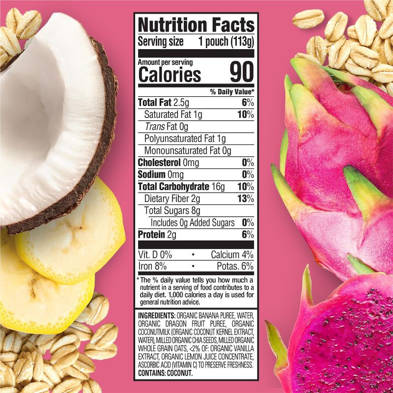 slide 5 of 6, Happy Baby HappyTot Super Morning Organic Bananas Dragonfruit Coconut Milk & Oats with Super Chia Baby Food Pouch - 4oz, 4 oz