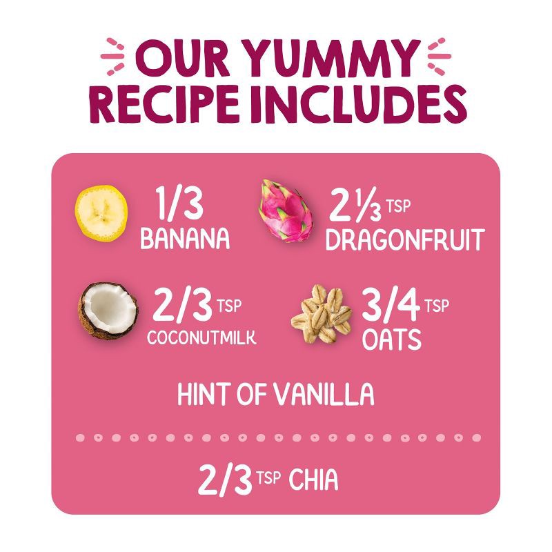 slide 6 of 7, Happy Baby Happy Tot Super Morning Dairy-Free Organic Bananas, Dragonfruit, Coconut Milk, Oats & Chia Toddler Pouch - 4oz, 4 oz