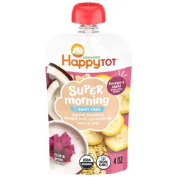 HappyTot Happy Tot Super Morning Dairy-Free Organic Bananas, Dragonfruit, Coconut Milk, Oats & Chia Toddler Pouch - 4oz: 24+ Months, Vegan Puree