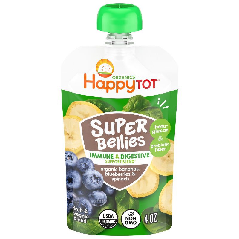 slide 1 of 9, HappyTot Happy Tot Super Bellies Organic Bananas, Spinach & Blueberries Toddler Pouch - 4oz: USDA Organic Certified Puree, 4 oz