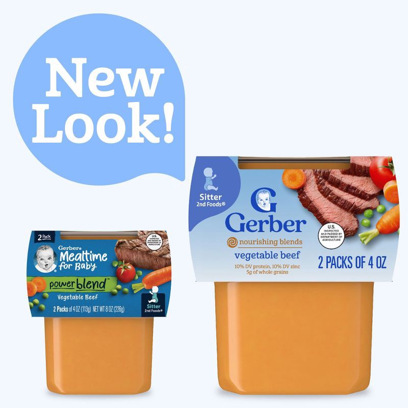 slide 2 of 10, Gerber Baby Food Stage 2 Vegetable & Beef Puree Tub - 2ct/4oz, 2 ct; 4 oz