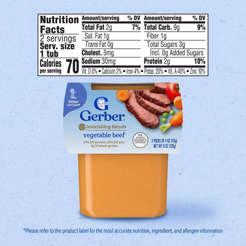 slide 8 of 10, Gerber Baby Food Stage 2 Vegetable & Beef Puree Tub - 2ct/4oz, 2 ct; 4 oz
