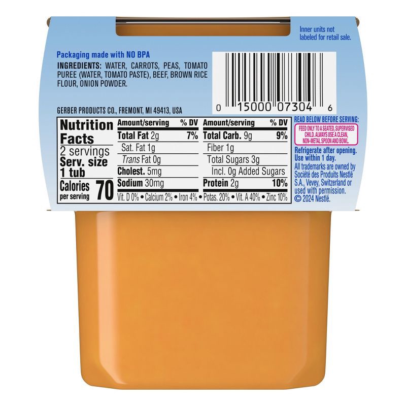 slide 10 of 10, Gerber Baby Food Stage 2 Vegetable & Beef Puree Tub - 2ct/4oz, 2 ct; 4 oz