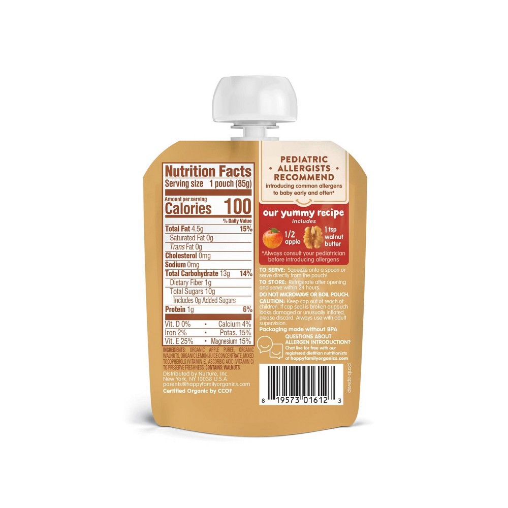 slide 2 of 2, HappyBaby Nutty Blends Organic Apple & Walnut Butter Baby Food Pouch - 3oz, 3 oz