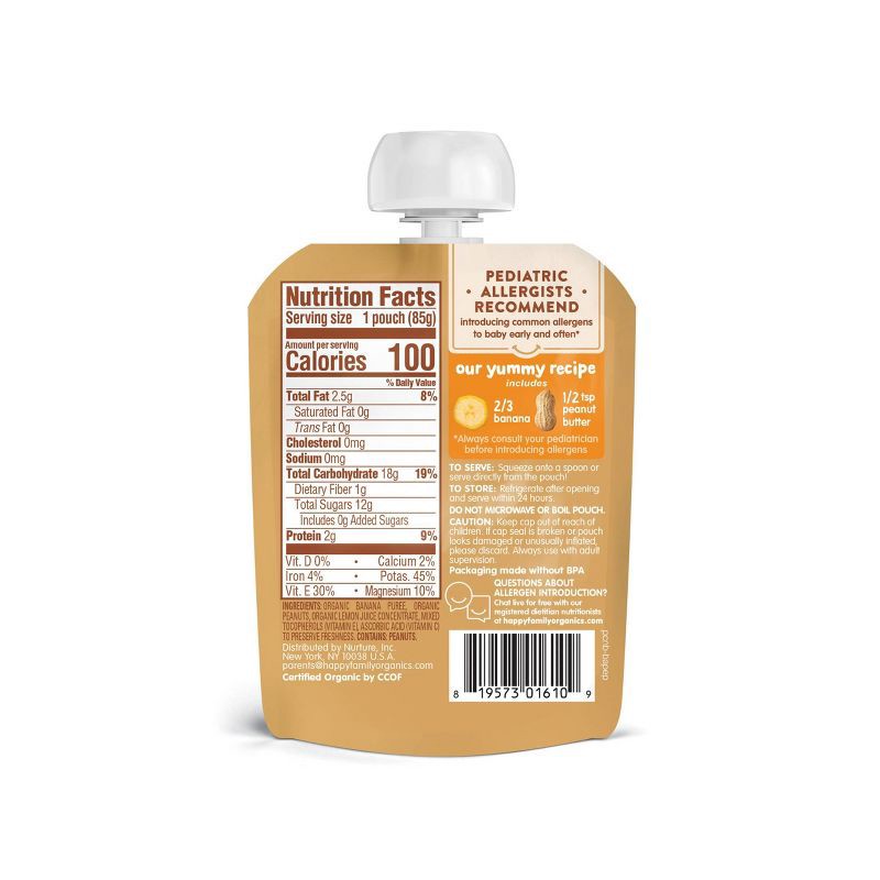 slide 2 of 2, Happy Baby, Happy Family Nutty Blends Organic Banana & Peanut Butter Baby Food Pouch - 3oz, 3 oz
