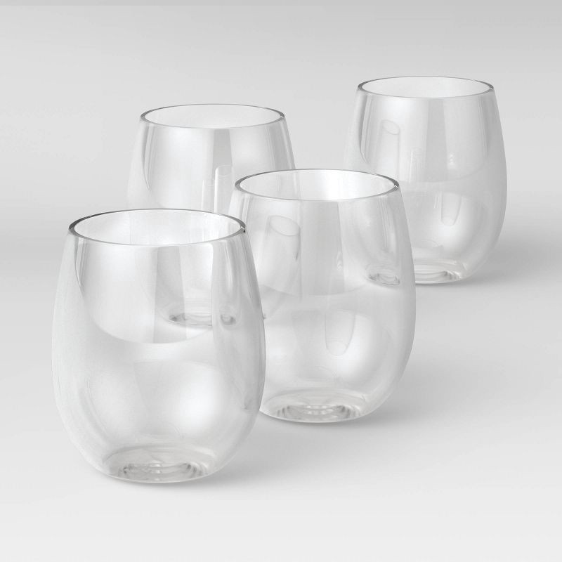 slide 1 of 3, 13.4oz 4pk Plastic Wine Glasses - Room Essentials™: Stemless, Outdoor, Dishwasher-Safe, Clear Drinkware, 4 ct; 13.4 oz