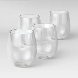 13.4oz 4pk Plastic Wine Glasses - Room Essentials™: Stemless, Outdoor, Dishwasher-Safe, Clear Drinkware