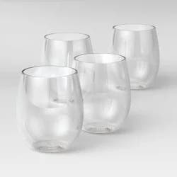 13.4oz 4pk Plastic Wine Glasses - Room Essentials™: Stemless, Outdoor, Dishwasher-Safe, Clear Drinkware