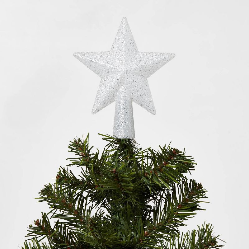 slide 2 of 3, Lighted Mini Christmas Tree Topper Silver Glitter with Separate Battery Pack & Lead in Wire - Wondershop™, 1 ct