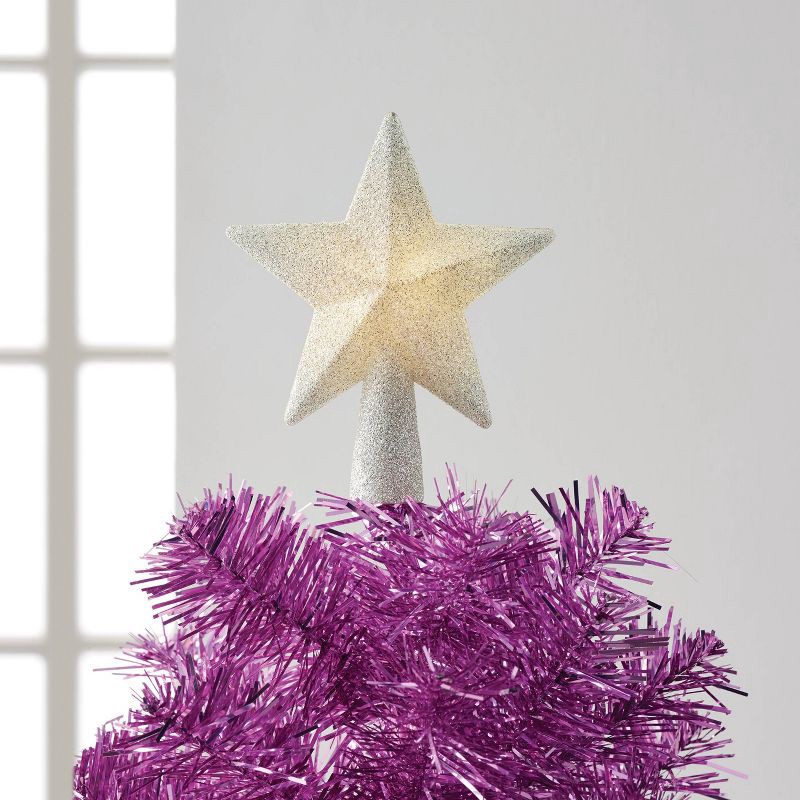 slide 3 of 3, Lighted Mini Christmas Tree Topper Silver Glitter with Separate Battery Pack & Lead in Wire - Wondershop™, 1 ct