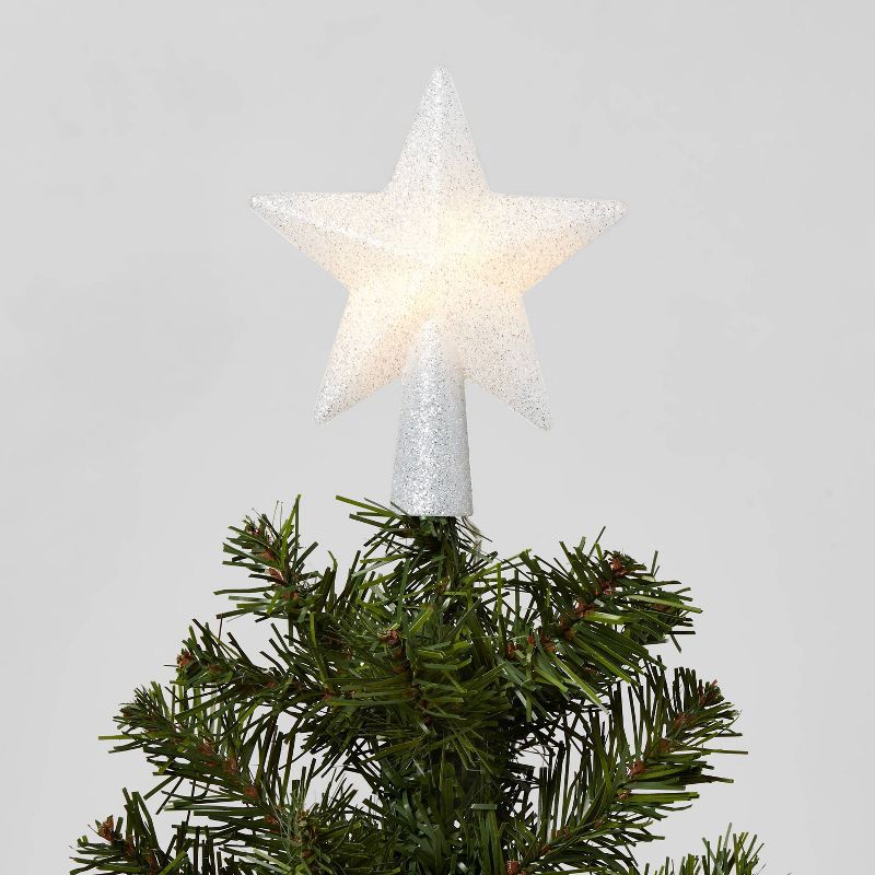 slide 1 of 3, Lighted Mini Christmas Tree Topper Silver Glitter with Separate Battery Pack & Lead in Wire - Wondershop™, 1 ct