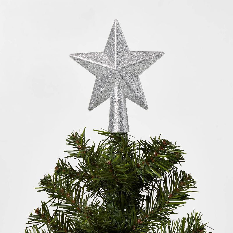 slide 2 of 3, Mini Star Christmas Tree Topper Silver Glitter Color Changing LED Lights with Battery Pack 26in Lead in Wire - Wondershop™: Indoor Use, 1 ct