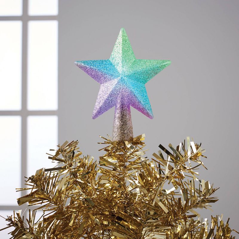 slide 3 of 3, Mini Star Christmas Tree Topper Silver Glitter Color Changing LED Lights with Battery Pack 26in Lead in Wire - Wondershop™: Indoor Use, 1 ct